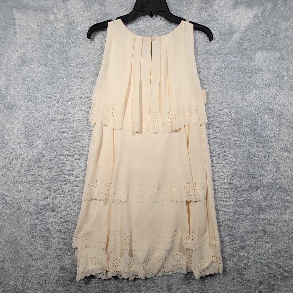 Jessica Simpson Dress Womens 8 Cream Peach Layered Sleeveless Chiffon Eyelet - Image 3 of 4