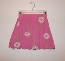 Lilly Pulitzer Girls Size 7 Skirt Pink White Green Daisy Print Scallop Hem
