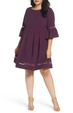 ELIZA J BELL SLEEVE PURPLE FIT FLARE DRESS sz 24 W