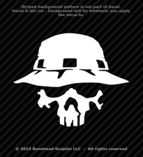 Boonie Hat Skull Military Combat Vet Fishing Vinyl Decal Window Sticker