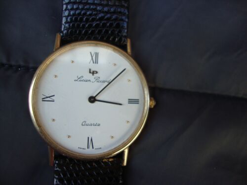 Mens Lucien Piccard 14K Gold Watch Roman Numeral Sapphire Crown - Picture 7 of 10