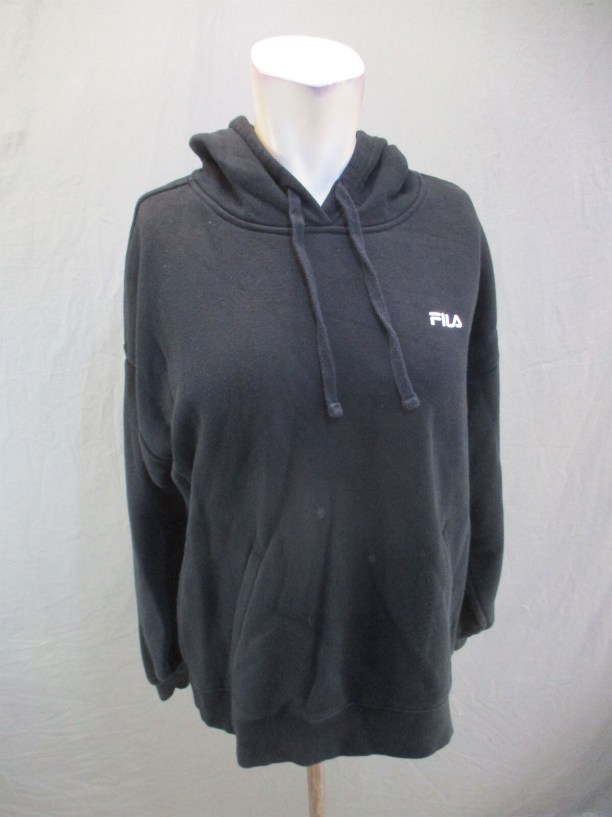 Felpa con cappuccio atletica FILA taglia L BLK misto cotone con cordini foderata in pile 040