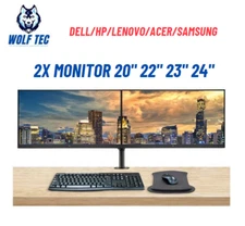 LOT 2 Dual Dell HP 22" 23" 24" 27" LCD Widescreen Monitor FHD 1080p Stand Cable