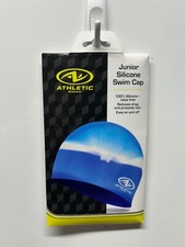 Athletic Works- Junior / Youth Swim Cap 100 Silicone Latex Free Blue and White