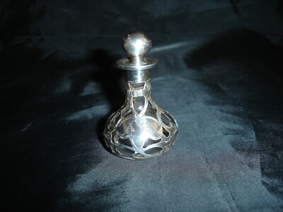 ANTIQUE ALVIN .999 FINE SILVER OVERLAY PERFUME BOTTLE MONOGRAMMED  PATENT MARKED