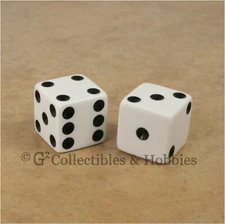 NEW 2 Jumbo 25mm 1 inch White Dice Pair RPG Board Game Six Sided D6 Koplow 