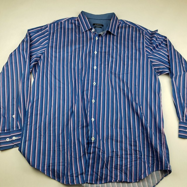 Bugatchi Multi Colored Mens Dress Shirt XXL Classic Fit Stripes Flip