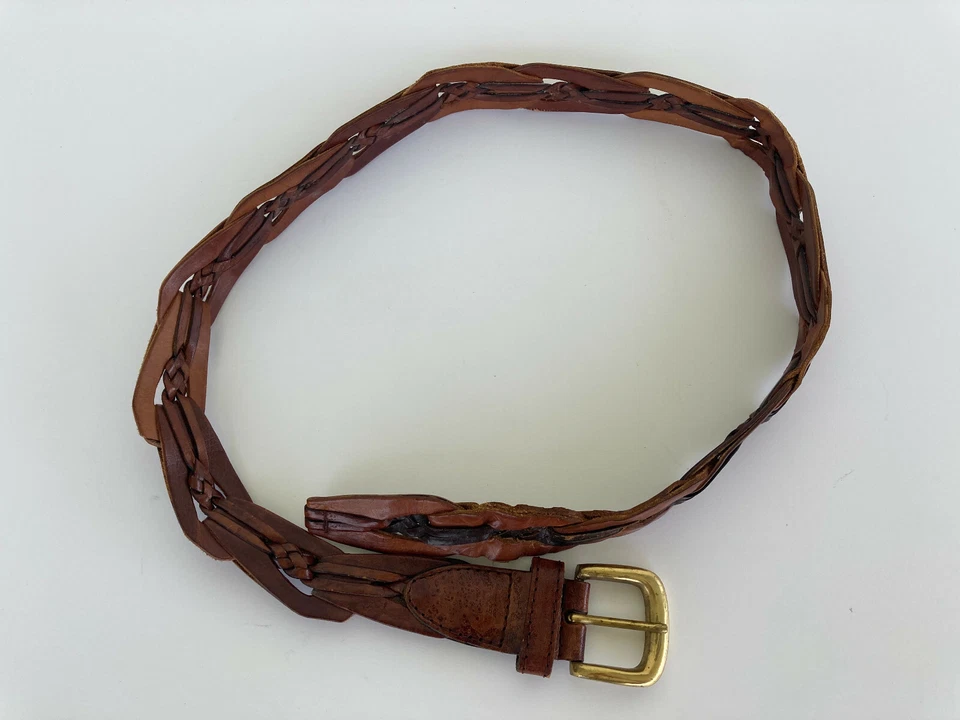 Brown Braided Leather Belt Hippie Style Vintage 70s Women's Size M - Image 4 of 4