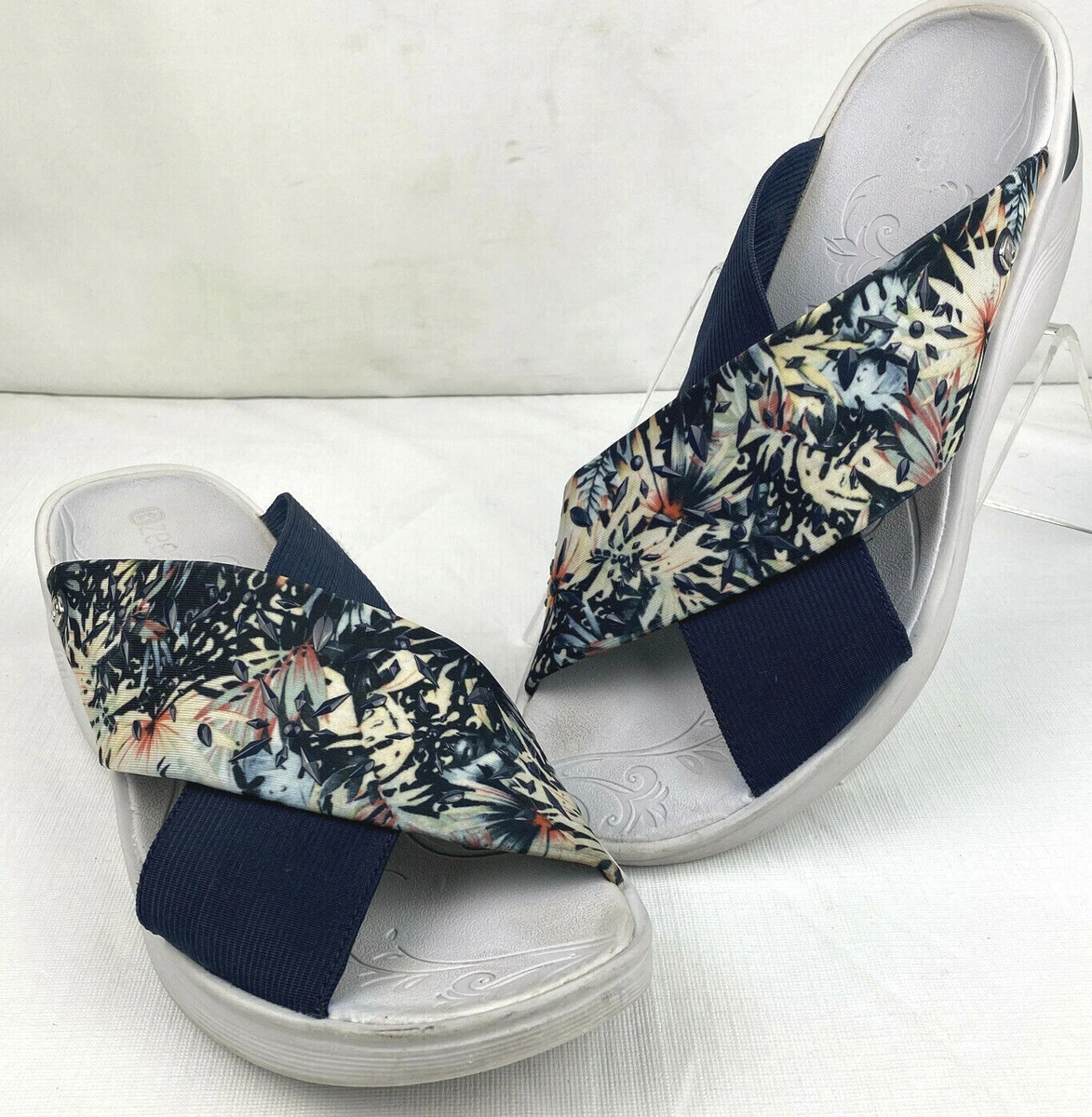 Bzees Diamond X Band Wedge Slide Sandal Blue Floral 11 M eBay