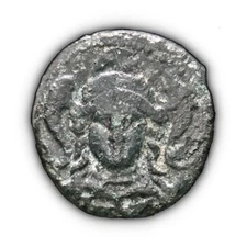 GREECE. 200 BC, Æ17 - Side, Pamphylia, Athena, Thunderbolt, Shield, Pomegranate
