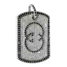 2Ct Round Cut White/Black Diamond Dog Tag Pendant 14K White Gold Over