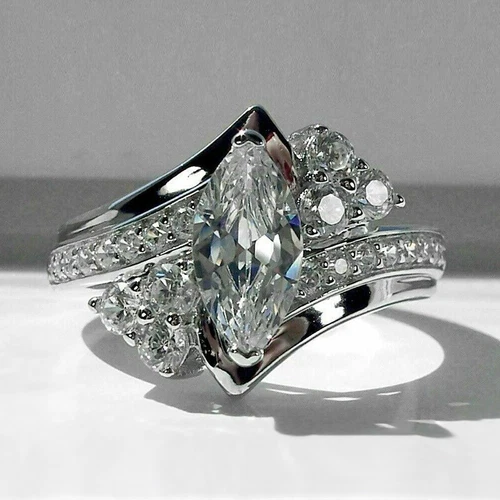 Elegant Women 925 Silver Plated Wedding Ring Cubic Zircon Jewelry Gift Sz 6-10 - Picture 10 of 35