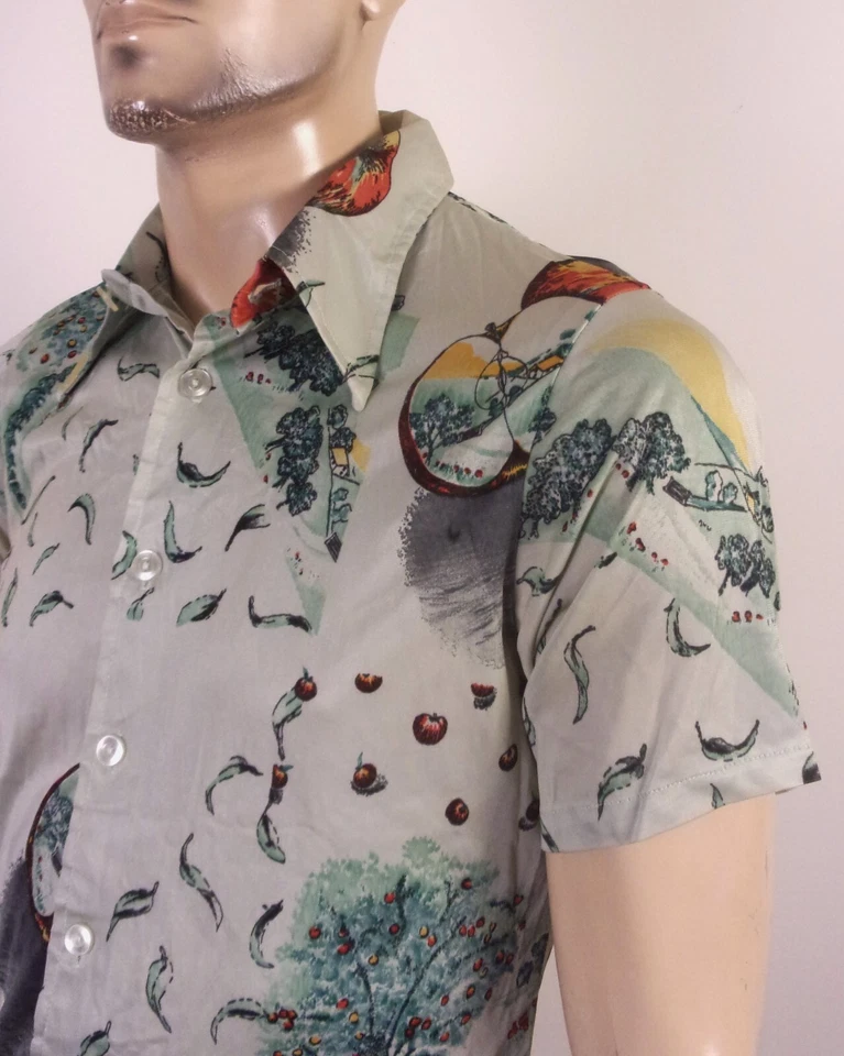 vintage 60s 70s Prince Bari Acetate / Nylon Disco Shirt Peaches Theme Nik Nik L - Image 2 of 4