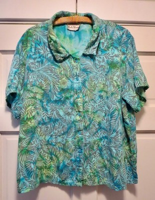 REDS THREADS 100% Rayon Turquoise/Lime Print Hawaiian Style Shirt 1X