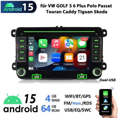 Autoradio Für VW Golf 5 6 Plus Touran Caddy Jetta Android 15 GPS FM Carplay NAVI