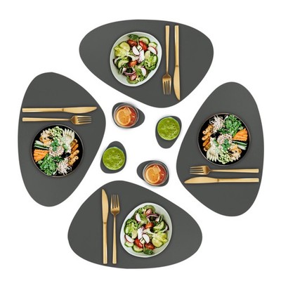 Faux Leather Placemats And Coasters Set Of 4 Round Modern Gray Table Mats For Di