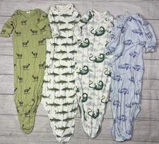 Kate Quinn Soft Bamboo Fabric Knotted Gowns Sleeper 0-3 Months Lot Of 4 Boys