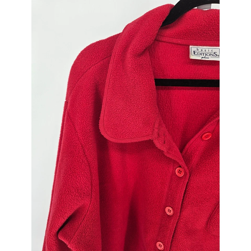 Basic Editions Women's Red Polyester Fleece Long Sleeve Jacket Size 1X - Image 3 of 4