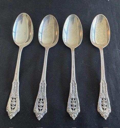 4 Pc Set Wallace Rose Point Sterling Silver Teaspoons  6"
