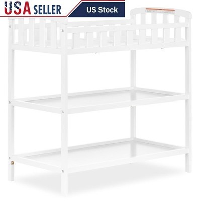 Compact Portable Changing Table W/ Storage Durable Pinewood Safety Rails New