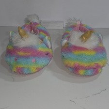 Wonder Nation Unicorn Rainbow Faux Fur Slip-On Slippers Women s US 11-12
