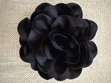 LARGE BLACK SATIN FLOWER BROOCH/LAPEL PIN STATEMENT PIECE
