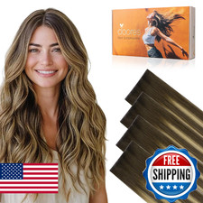 DOORES Invisi Edge Tape in Wide Hair Extensions Human Hair, Chocolate Brown to C