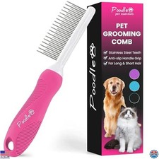 Poodle Pet Detangling Pet Comb with Long  Short Stainless Steel Teeth for