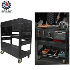 3-Tier DIY Detachable Utility Cart Storage Tool Cart W/ Steel Pegboard Foldab US