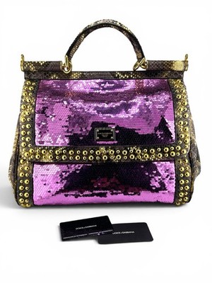 RARE Vintage Dolce & Gabbana Purple Sequin & Python Miss Sicily Top Handle Bag