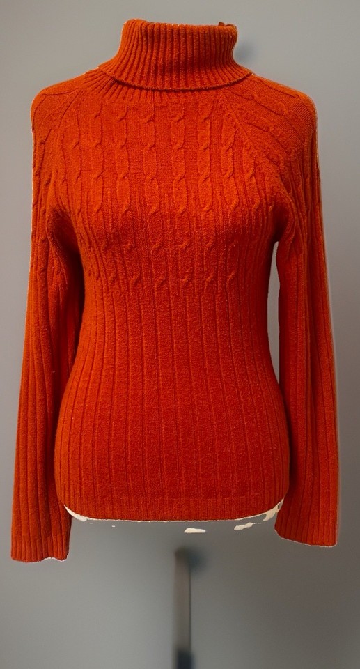 ITENTITY Womens Orange Cable Knit Turtleneck Pullover Jumper Long Sleeve M