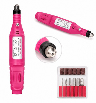 KAISER BAAS Portable Electric Nail File & Drill Kit Pink w/ Bits & Bands