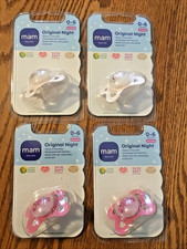 Lot Of 4 mam Original Night Silicone Pacifier Binkie 0-6 Months 2 Pink 2 Ivory