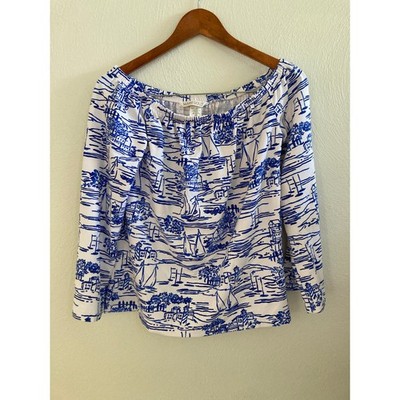 Mahi Gold Set Sail Sailor Margarita Blue Sailing Print Top XS