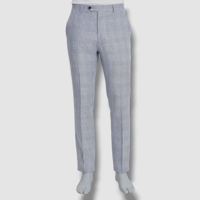 Tommy Hilfiger Mens Blue Modern-Fit Blue Plaid Linen Dress Pants Size 36W 32L