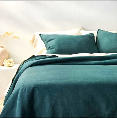 Casaluna Heavyweight Linen Blend King Duvet Cover Set Dark Teal Blue