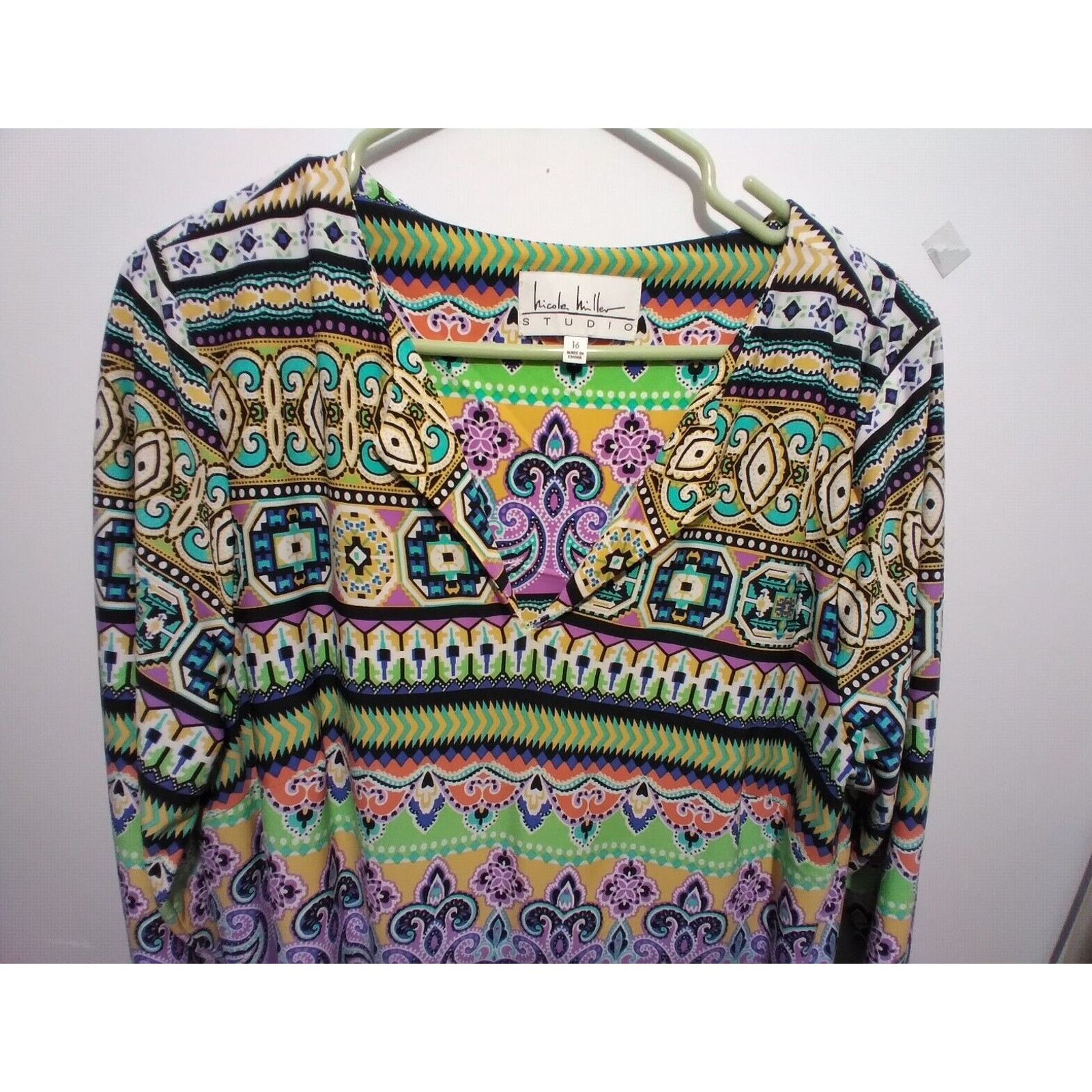 Nicole Miller Boho Floral Geometric Tunic Dress Size 16 Multicolor