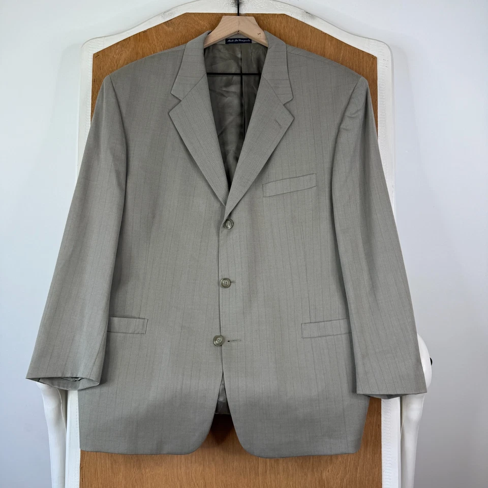 Daniel Hechter Suit Mens 44S Tan Pinstripe 3 Button 100% Wool Pants 38x28 Taupe - Image 2 of 4