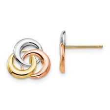 14K Gold Tri Color 3 Circle Stud Earrings Jewelry 10mm x 10mm