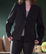 Rafaella Petites 8P Black Pinstripe Blazer Jacket Notch Lapel Tailored Lined