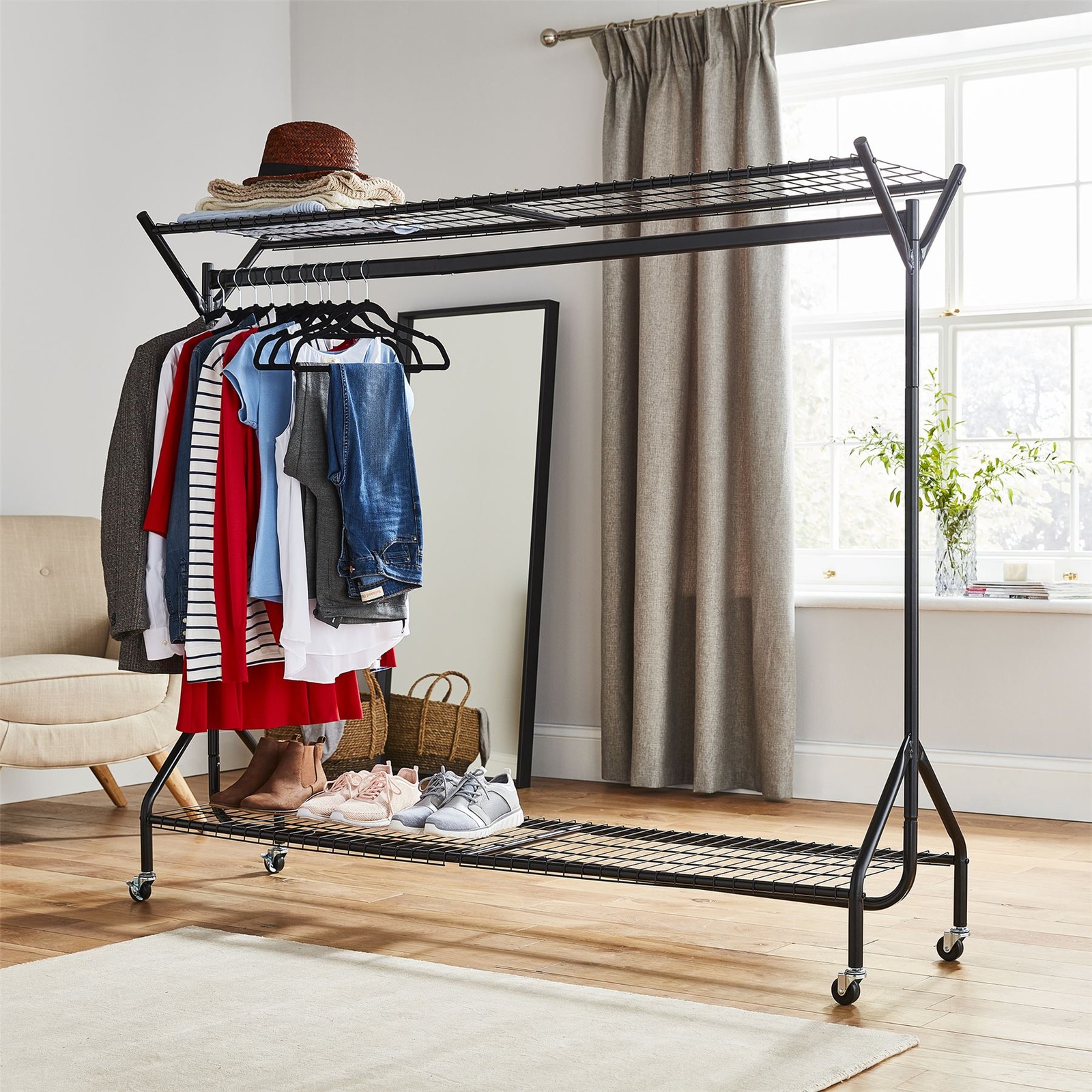 House Of Home Black Clothes Rail With Shoe Rack Shelf And Hat Stand - Black / 180Cm - Image 2
