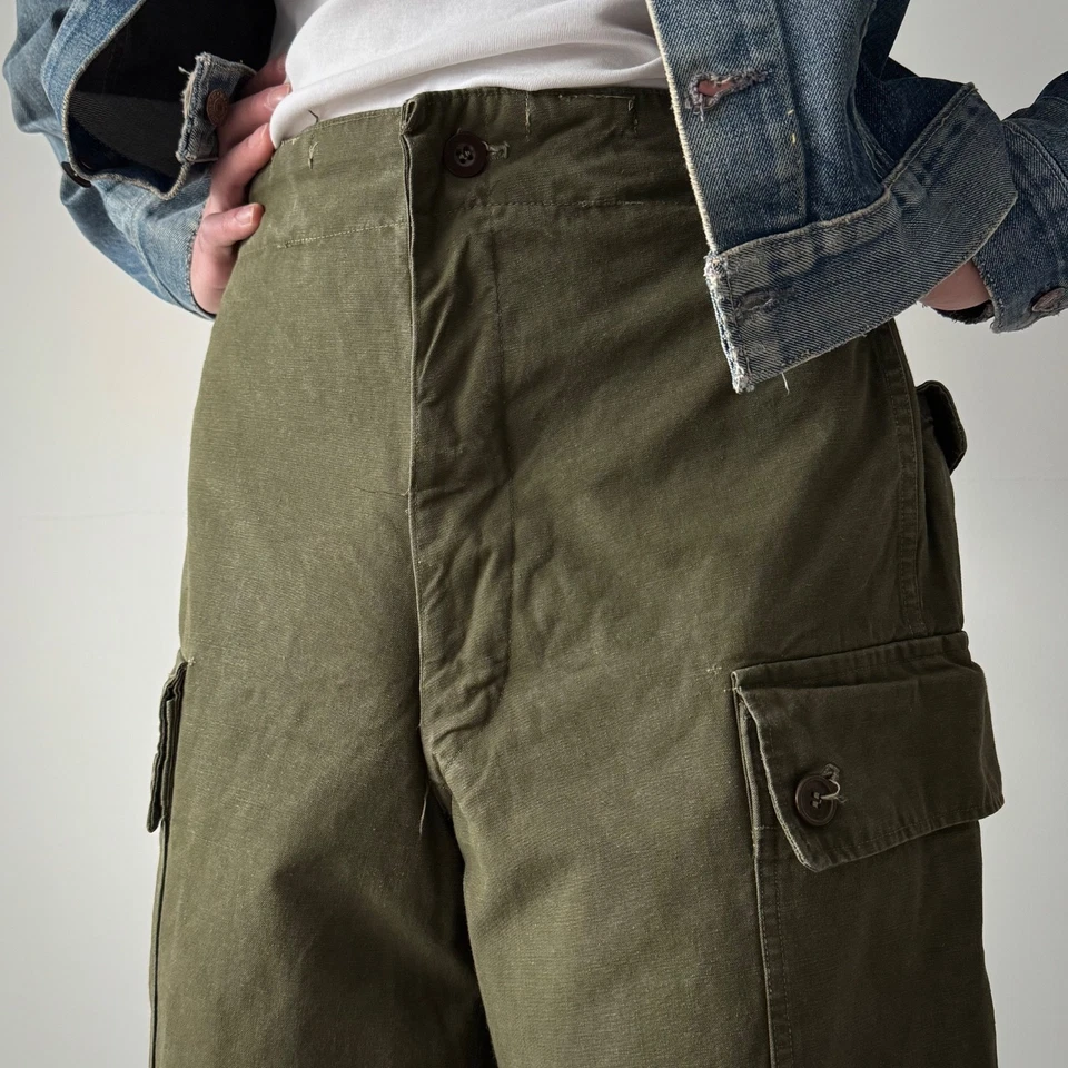 50s Vintage Military 1959 Dated Dutch Army Wide Leg Cargo Pants - Image 2 of 4