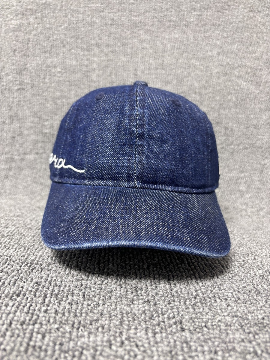 New Era 9TWENTY Child Denim Hat Navy Blue Cursive Side Script Strapback Cap