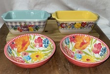 Pioneer Woman Lot/4 dishes loaf pans berry bowls flowers checks dots