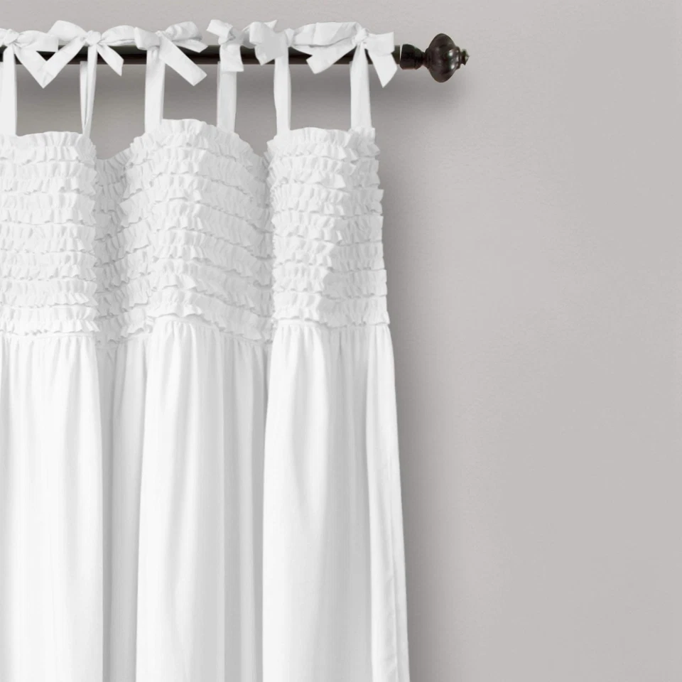 Par de paneles de cortina de ventana con filtro de luz con volantes Lydia 40" W x 95" L blanco -... Foto 2 de 4