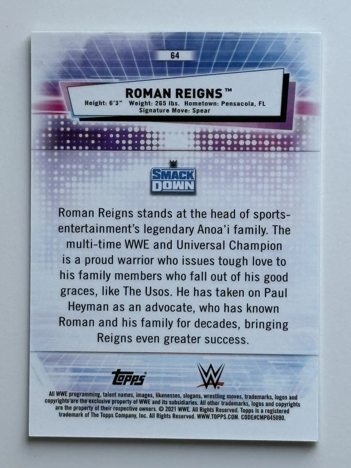 2021 Topps Chrome WWE Roman Reigns /99 Green Refractor #84 OTC Tribal Chief! - Image 2 of 3