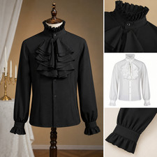 Men's Victorian Ruffled Shirt Gothic Renaissance Stand Collar Medieval Top