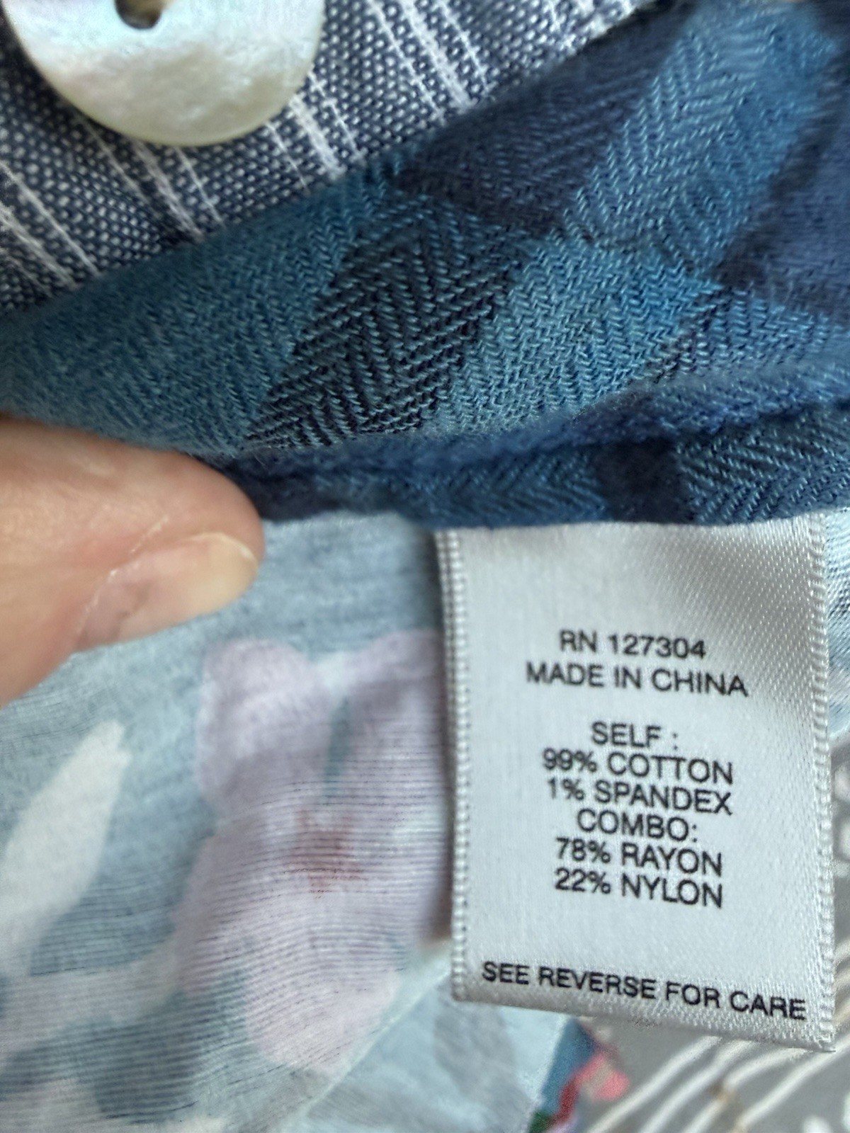 John Mark Patchwork Plaid Floral Embroidered Butt… - image 9