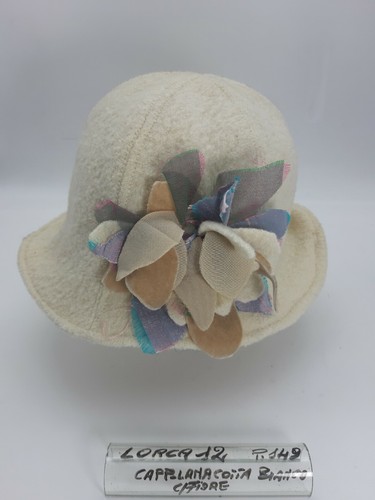 Damenhut - Schurwolle - Brosche und Blumeneinsatz - Weiß - Cod.12 - Lorca - Bild 1 von 8