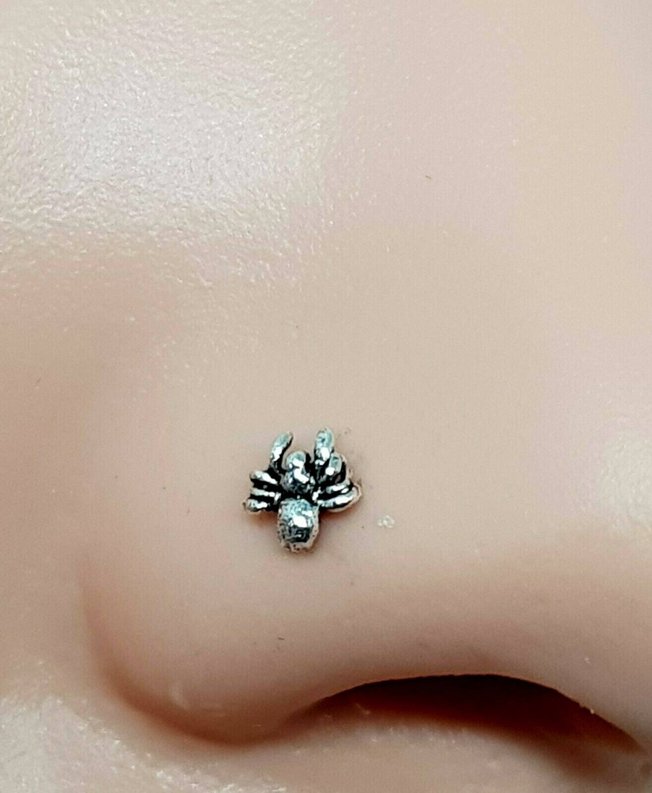 Spider Nose Stud Spider Arachnid 22g (0.6 mm) 925 Sterling Silver Ball End Pin